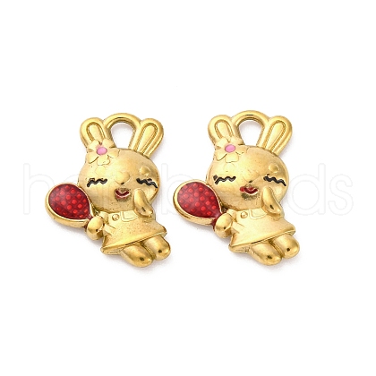 304 Stainless Steel Enamel Rabbit with Mirror Charms STAS-B085-34G-1