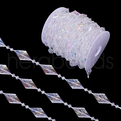 Rhombus Acrylic Rhinestone Beaded Trim FIND-WH0202-02-1