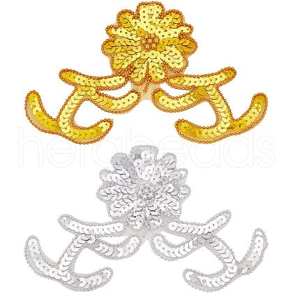 HOBBIESAY 4Pcs 2 Colors Computerized Embroidery Polyester Sew on Sequin Patches DIY-HY0001-12-1