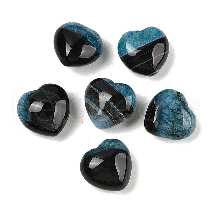 Mother's Day Gifts Natural Agate(Dyed & Heated) Heart Palm Stone G-Q021-04B-1