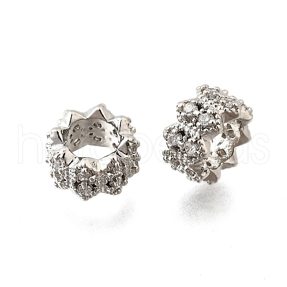 Wave Flat Round Brass Micro Pave Cubic Zirconia European Beads KK-K300-07A-P-1