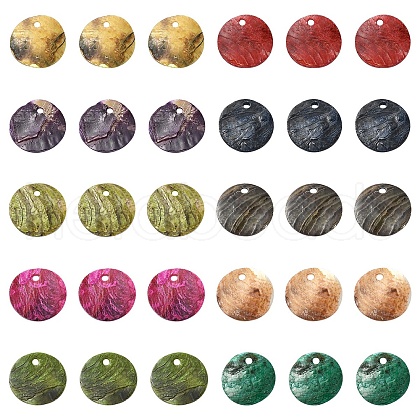 100Pcs 10 Colors Spray Painted Natural Akoya Shell Charms SHEL-YW0001-07-1