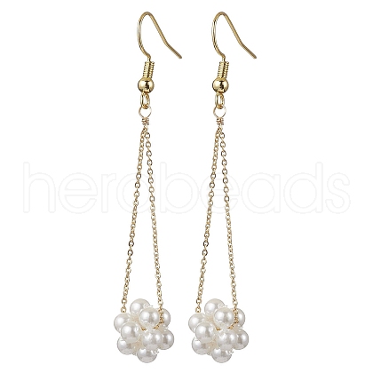 Shell Pearl Beads & Brass Cable Chain Dangle Earrings EJEW-TA00570-1