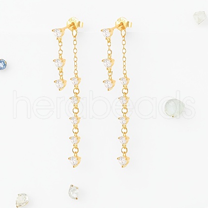 S925 Sterling Silver Clear Cubic Zirconia Tassel Stud Earrings FD9909-1-1