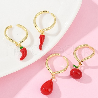 Brass Enamel Open Cuff Rings for Women RJEW-U057-04G-1