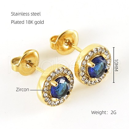 304 Stainless Steel Cubic Zirconia Stud Earrings FS-WGD0B7C-09-1