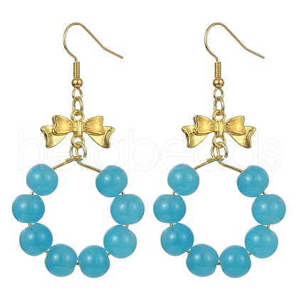 Imitation Jade Glass Beaded Ring Dangle Earrings EJEW-JE05567-01-1