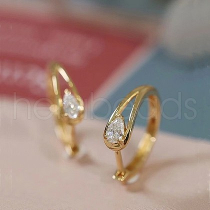 Teardrop Brass Clear Cubic Zirconia Hoop Earrings FS-WG02AD4-01-1