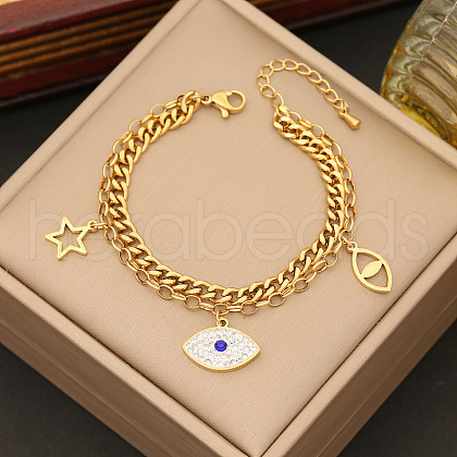 304 Stainless Steel Cable & Cuabn Link Chain Multi-strand Bracelets FS-WGE1300-02-1