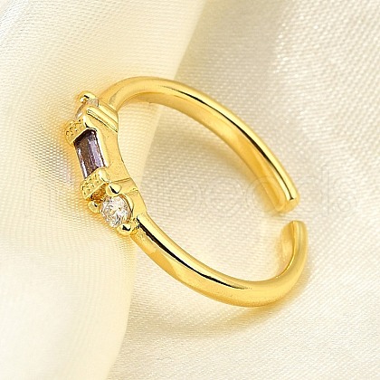 Brass Micro Pave Cubic Zirconia Cuff Rings for Women RJEW-H247-22G-1