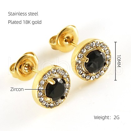 304 Stainless Steel Cubic Zirconia Stud Earrings FS-WGD0B7C-08-1