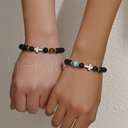 2Pcs Simple Handmade Natural Black Obsidian Round Beads Stretch Bracelets PF0361-1