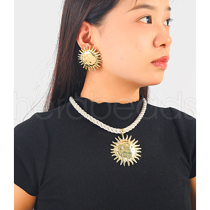 Sun Alloy with Polyester Cord Pendant Necklace & Stud Earrings Sets FS-WG0CA25-01-1
