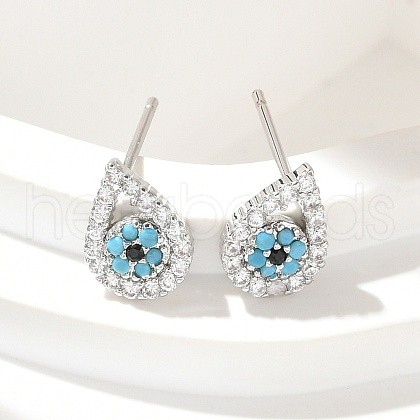 Brass Micro Pave Clear Cubic Zirconia Stud Earrings EJEW-A128-02P-1