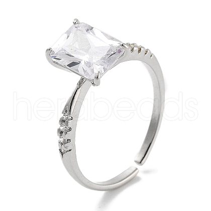 Mother's Day Rings Rectangle Rack Plating Brass Micro Pave Cubic Zirconia Solitaire Ring RJEW-Z059-10P-03-1