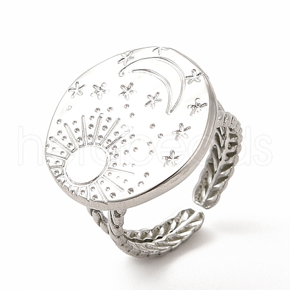 Non-Tarnish 304 Stainless Steel Sun & Moon Planet Open Cuff Ring for Women X-RJEW-B027-20P-1