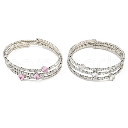 Rack Plating Brass Pave Clear Cubic Zirconia Open Cuff Wrap Bangles BJEW-B110-01P-1