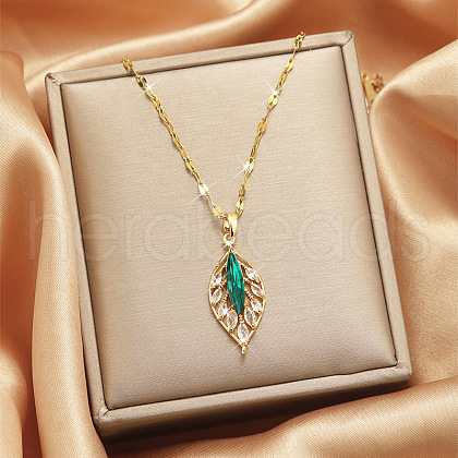 Alloy Emerald Rhinestone Pendant Necklaces for Women WGDF473-15-1