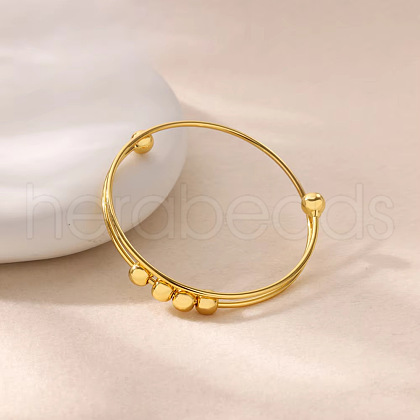 Adjustable Brass Round Beads Cuff Bangles for Women BJEW-U033-01G-1