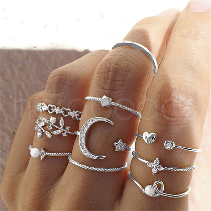 10Pcs Alloy with Crystal Rhinestone Finger Rings WG3531F-03-1