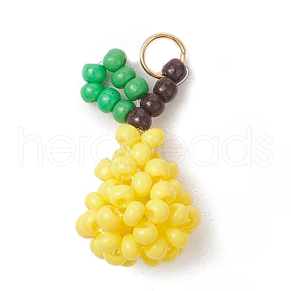 Handmade Glass Seed Beaded Pear Pendants PALLOY-MZ00486-1