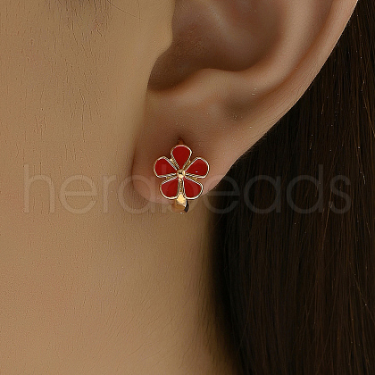 Elegant Brass Flower Hoop Earrings UD7132-1