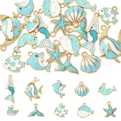 20Pcs 10 Styles Sea Animal Alloy Enamel Pendants ENAM-YW0004-36-1