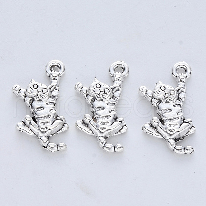 Tibetan Style Alloy Kitten Pendants TIBE-R316-028AS-RS-1
