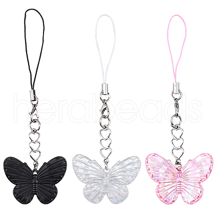 Gorgecraft 6Pcs 3 Colors Butterfly Acrylic Mobile Straps AJEW-GF0009-11-1