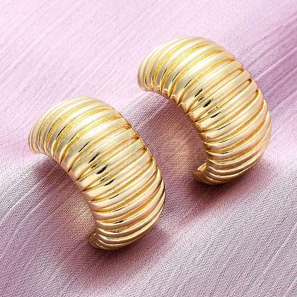 Brass Stripe C-Shaped Stud Earrings EJEW-R025-35G-1