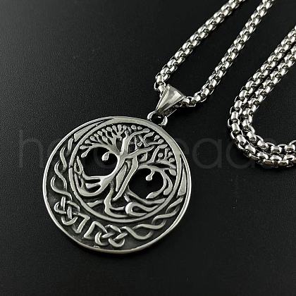 Stylish Punk Stainless Steel Hollow Tree of Life Pendant Necklaces for Men AE1544-1