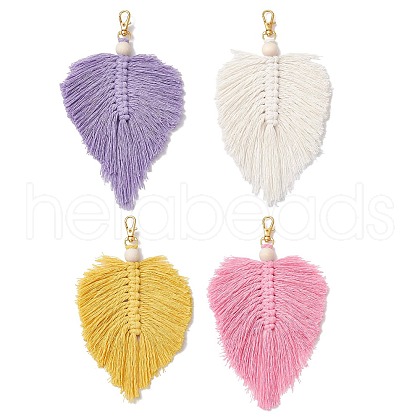 Leaf Handmade Macrame Cotton Threads Pendant Decorations HJEW-JM02617-1