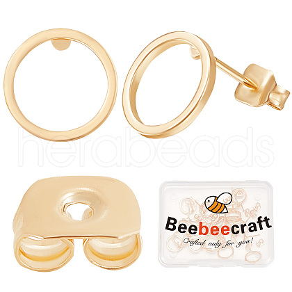 Beebeecraft 20Pcs Brass Circle Stud Earrings with Ear Nut for Women EJEW-BBC0001-09-1