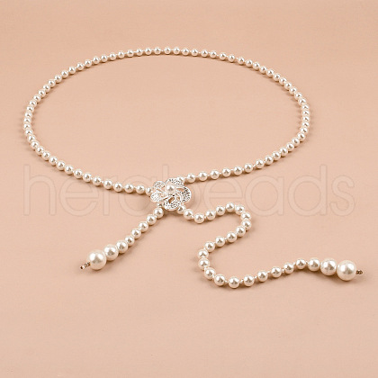 White Plastic Imitation Pearl Round Beaded Tassel Chain Belts for Dress FS-WGDCF9E-06-1