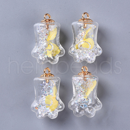 Bear Paw Transparent Glass Pendants GLAA-S181-10G-1