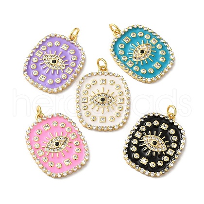 Rack Plating Brass Pave Cubic Zirconia Enamel Pendants KK-O142-57G-1