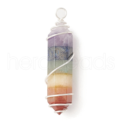 7 Chakra Gemstone Double Terminal Pointed Pendants PALLOY-TA00057-03-1