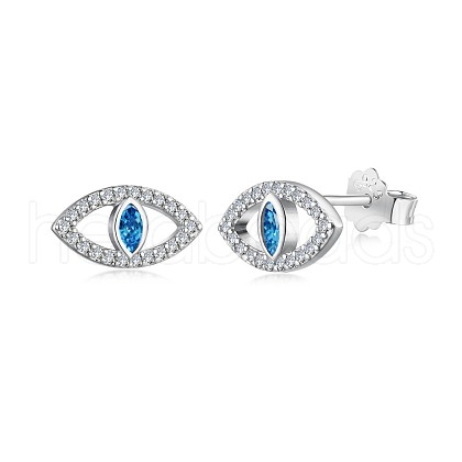 Rhodium Plated 925 Sterling Silver Micro Pave Cubic Zirconia Ear Studs for Women EJEW-P231-63P-1