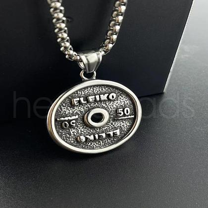 Vintage Stainless Steel Gym Barbell Pendant Necklaces for Men FT9457-1