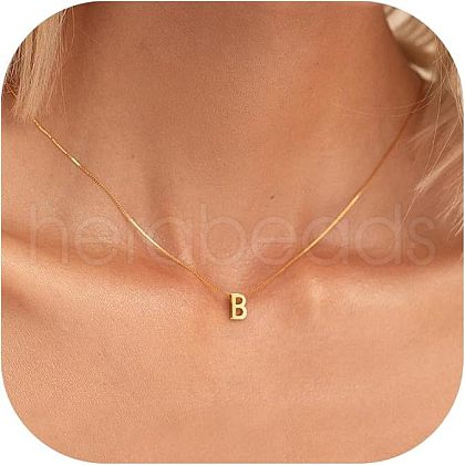 Stainless Steel Initial Pendant Box Chain Necklaces for Women FS-WG8229D-02-1