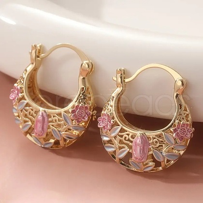 Flower Pattern Brass Enamel Hoop Earrings FS-WGDF85D-01-1