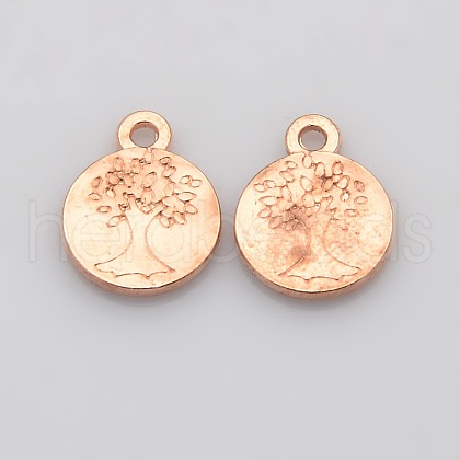 Flat Round with Tree of Life Plating Zinc Alloy Pendants X-PALLOY-N0104-02RG-1