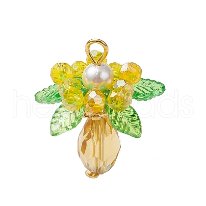 Glass with Round Shell Pearl and Acrylic Charms Pendants PALLOY-MZ00647-04-1