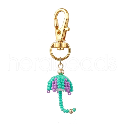 Umbrella Glass Seed Beaded Pendant Decorations HJEW-MZ00162-02-1