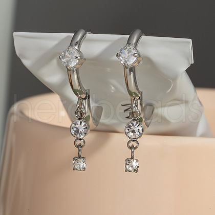 Elegant Stainless Steel Rhinestone Tassel Hoop Earrings RZ2213-2-1