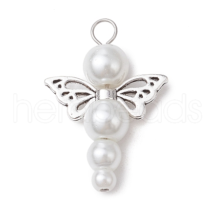 Pearlized Glass Pearl Bead Pendants PALLOY-JF03203-06-1