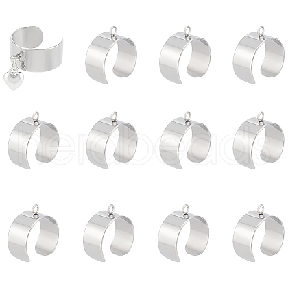 Unicraftale 12Pcs 304 Stainless Steel Open Cuff Ring Components STAS-UN0058-26-1