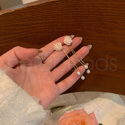 Rose Alloy Resin Tassel Stud Earrings FS-WG28E3C-01-1