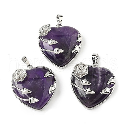Natural Amethyst Heart Pendants G-S391-01P-L-1