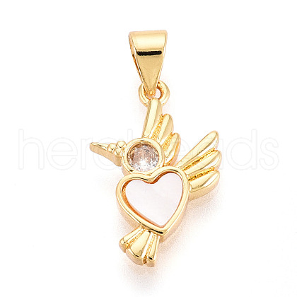 Brass Micro Pave Clear Cubic Zirconia Pendants KK-N268-07G-1